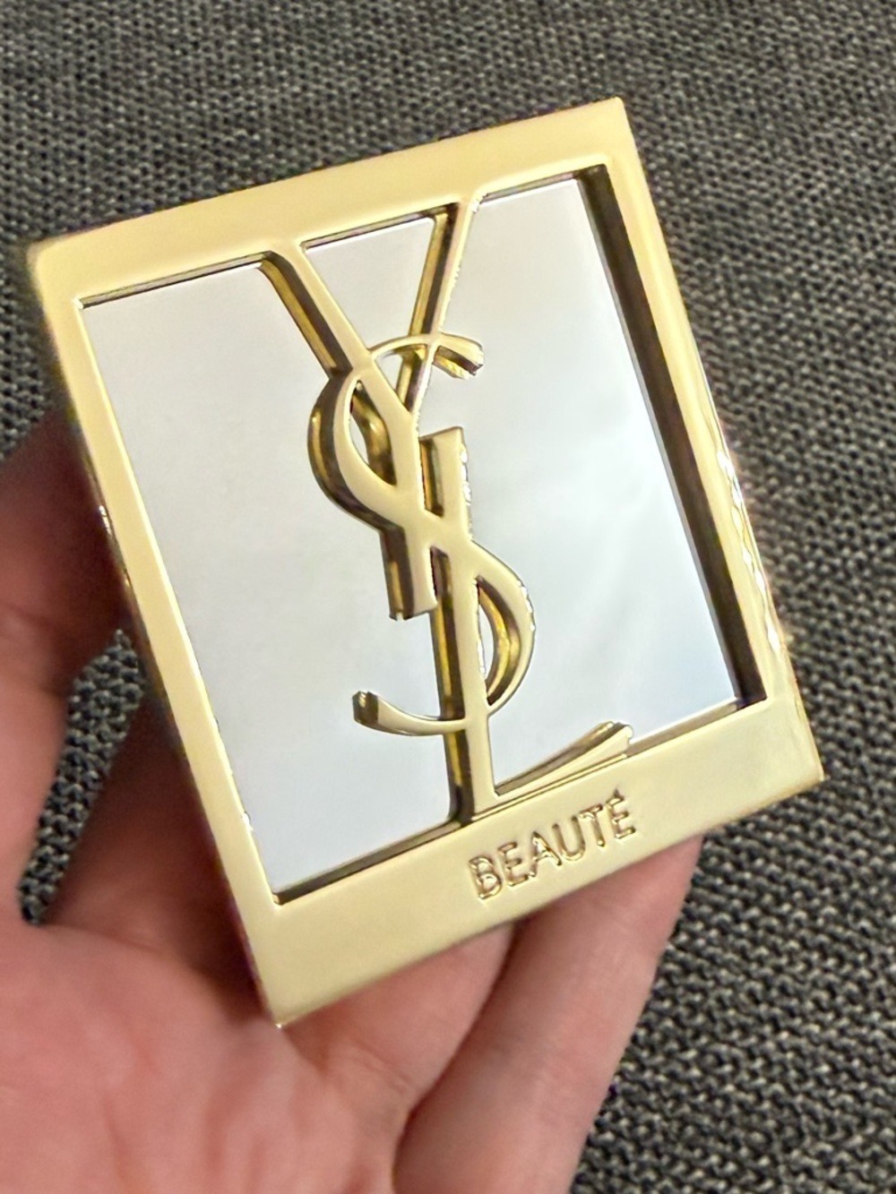 Yves Saint Laurent Beauty Double Compact Pocket Mirror Black Golden Logo New